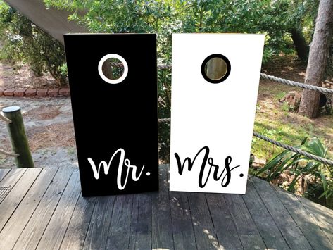 "Whether you're building brand new boards or bringing old ones back to life...our premium cornhole wraps and decals will be the talk of your next tailgate!  Price is for 2 cornhole wraps (aka cornhole skins). Cornhole boards and bags are not included Our cornhole stickers are easy to apply! Instructions will be provided after you order Made with 3M Vinyl with Air Release Technology.   We use TrueVis printing technology which produces vivid and long-lasting colors that look amazing on any cornhol Wedding Cornhole, Wedding Cornhole Boards Designs, Cornhole Boards Designs Wedding, Personalized Corn Hole Boards Wedding, Wedding Cornhole Boards Black And White, Black Cornhole Boards, Mr And Mrs Cornhole Boards, Wedding Cornhole Boards, Cornhole Board Wraps