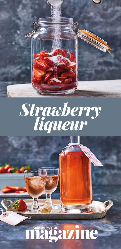 Follow our step-by-step guide to making your own strawberry liqueur - a luscious infused vodka, turned a delicate pink by summer fruits. Strawberry Liquor Recipes, Vodka Cake Recipes, Infused Alcohol Recipes, Making Alcohol, Homemade Liqueur Recipes, Vegan Beverages, Brandy Recipe, Boozy Treats, Diy Alcohol