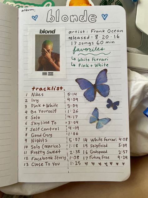 Celebrity Journal Ideas, Butterfly Journal Ideas, Music Journal Pages, Songwriting Journal, 2024 Journal, Journal Inspiration Writing, Music Journal, Bullet Journal Mood Tracker Ideas, Smash Journal