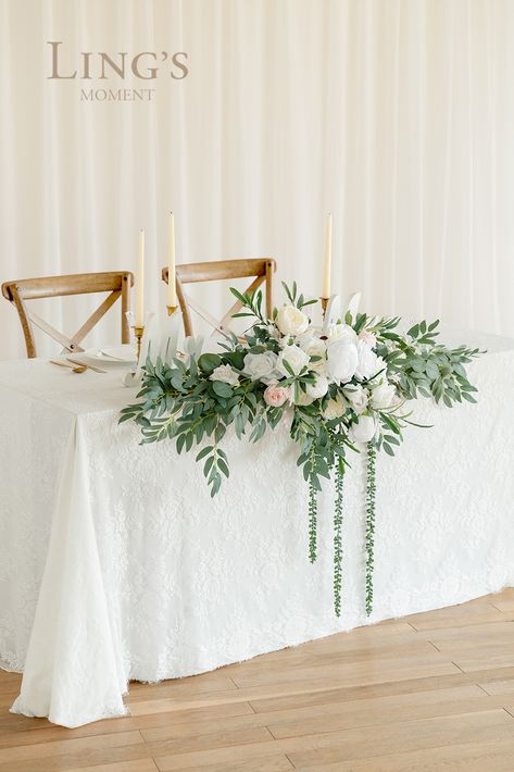 White Sage Wedding, Sage Wedding Decor, Wedding Top Table Flowers, Bridal Table Flowers, Wedding Sweetheart Table Decor, Sweetheart Table Flowers, Top Table Flowers, Head Table Wedding Decorations, Brides Table