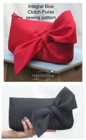 Clutch bag sewing pattern. This clutch bag sewingn pattern incorporates the bow into the front design of the bag, it's not just stuck onto the front. Very interesting fabric engineering. Ideal for sewing an evening bag using glamorous fabrics. Evening bag sewing pattern. Bag with large bow to sew. #BagSewingPattern #SewABag #SewAClutchBag #SewAPurse #ClutchSewingPattern #PurseSewingPattern Diy Sac Pochette, Sewing Pattern Bag, Pochette Diy, Clutch Bag Pattern, Purse Sewing, Purse Sewing Patterns, Bag Sewing Pattern, Bow Clutch, Sacs Design