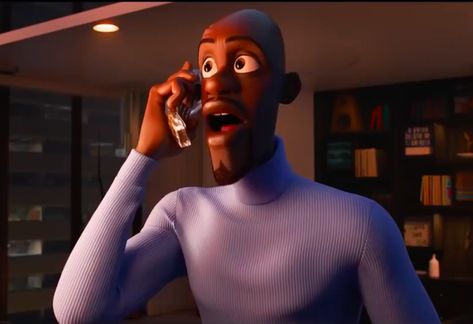 Frozone on the phone.                                   "I'll be there ASAP"                                    "you better be back ASAP!"                         ahahahah best lines The Incredibles 1, The Incredibles 2004, F Names, Samuel L Jackson, Incredibles 2, Disney Boys, Man Character, Disney Films, Greatest Adventure