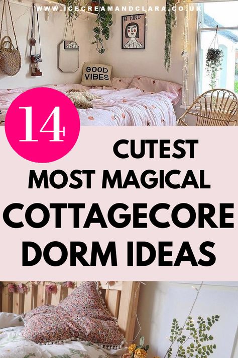 Cottagecore theme dorm room decor ideas and shabby chic dorm room inspiration Shabby Chic Dorm Room, Cottagecore Dorm Room, Cottagecore Dorm, Rustic Dorm Room, Girly Dorm Room, Dorm Room Themes, Chic Dorm, Dorm Room Decor Ideas, Girly Dorm