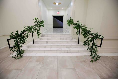 Carlisle Room Wedding; Greenery on Railing https://significanteventsoftexas.com Wedding Greenery, Stair Decor, Wedding Florals, Greenery Wedding, Carlisle, Railing, White Wedding, Floral Wedding, Wedding Decor