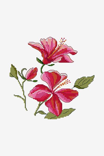 Hibiscus - DMC Flower Cross Stitch Pattern, Hibiscus Pattern, Flower Cross Stitch, Flower Cross, Hawaiian Quilts, Tapestry Kits, Flamingo Pattern, Cross Stitch Needles, Hibiscus Flower