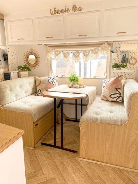 Renovated Caravans Interiors, Caravan Diy, Caravan Renovation Diy, Caravan Interior Makeover, Popup Camper Remodel, Caravan Living, Motorhome Interior, Traveling Aesthetic, Rv Interior Remodel