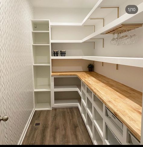 Butcher’s Pantry, Dresser In Pantry, Pantry With Vacuum Storage, Walk In Pantry Narrow, Walk In Pantry Coffee Station, 6x10 Pantry, Walk In Pantry Ideas Layout With Window, Narrow Walk In Pantry Ideas, 4x5 Pantry