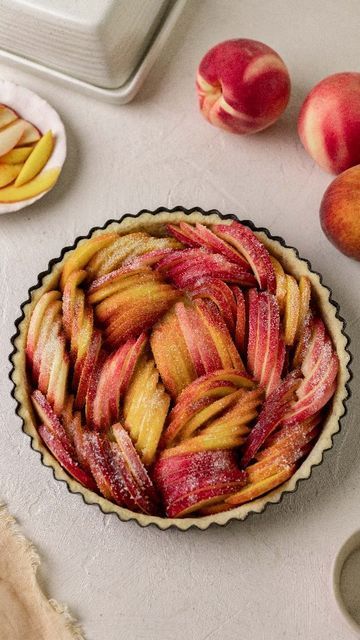 Anthea | Vegan Recipes on Instagram: "This vegan peach tart is the perfect way to farewell peach season here in Australia! It might look fancy but it's only 6 ingredients 😉🍑. During baking, the peach juices melts into the vegan butter and sugar to form a delicious fruity sauce that fills the whole tart! It's perfect for sharing with loved ones or enjoying by yourself, with a scoop of ice cream. Recipe is on my blog, linked in my bio x" Vegan Pies Recipes, Apple Tart Recipe, Vegan Peach, Peach Tart, Scoop Of Ice Cream, Gluten Free Pastry, Chocolate Cheesecake Recipes, Easy Pie Recipes, Vegan Pie