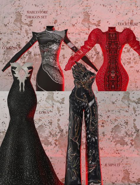 A direct link to the pictured custom content made by Mably Store! #thesims4 #thesims #thesims4cc #sims4cc #simscustomcontent #sims4customcontent #sims4customcontent The Sims 4 Cc Dragon Tattoo, Sims 4 Dresses Formal, Sims 4 Gown Cc, Blender Fashion, Sims 4 Cc Goth, Sims 4 Curly Hair, Ts4 Clothes, Cc Clothing, Vampire Dress