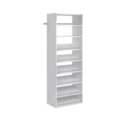 Easy Track Wood Closet Kits at Lowes.com How To Make Shoe Storage, White Wood Closet, Easy Track Closet, Shoe Tower, Wood Closet Systems, Apartment Designs, Wood Closet, Closet Kits, Shoe Shelves