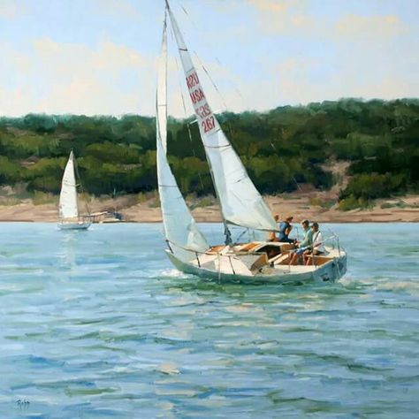 Beautiful day Summer Paintings, Boat Summer, Sailing Art, On A Yacht, Arts Stream, Watercolor Architecture, Sky Artwork, Sailboat Painting, Boat Art