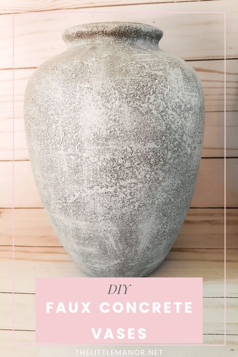 DIY Faux Concrete Vases Painting To Look Like Concrete, Concrete Vases Diy, Diy Concrete Look Planter, Cement Vases Diy Concrete Projects, Faux Stone Lamp Diy, Diy Concrete Vase Cement, Faux Concrete Vase Diy, Diy Cement Vase How To Make, Diy Faux Ceramic Vase