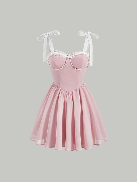 Cute White And Pink Outfits, Pretty Pink Dresses Short, Cute Pink Dresses Short, Pink Dress Elegant, Pink Fairycore Mini Dress For Spring, Pink Fairycore Mini Dress For Summer, Baby Pink Outfit, Pink Mini Dress Coquette, Pink And White Outfit