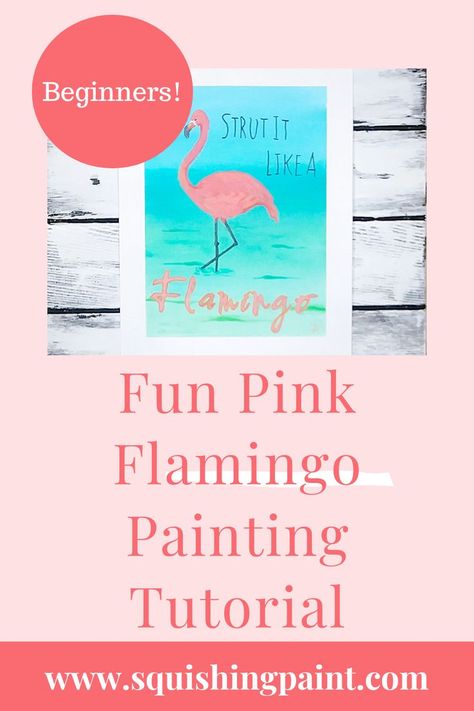 A painting of a pink flamingo standing in turquoise water with a text overlay reading "Fun Pink Flamingo Painting Tutorial". Flamingo Painting Acrylic Easy, How To Paint A Flamingo, Flamingo Painting, Feather Painting, Pink Acrylics, Making Waves, Painted Letters, Acrylic Painting Tutorials, Turquoise Water