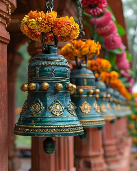 Indian Temple Wallpaper, Bells Aesthetic, Indian Aesthetic Temple, Temple Bell, Temple Bells Hindu, Temple Photography, Temple Bells, Bell Art, Temple Architecture