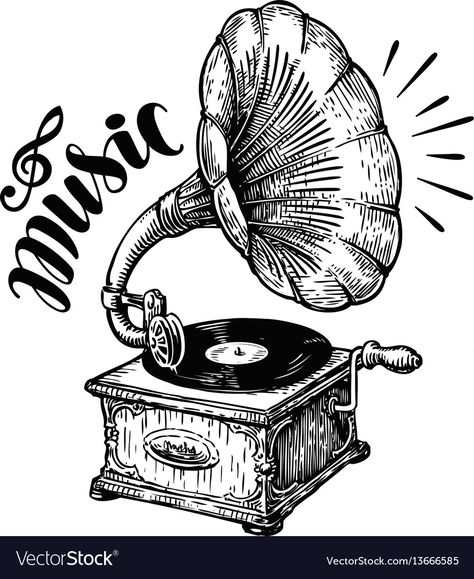 Gramophone Tattoo, Tato Maori, Music Nostalgia, Arte Jazz, Music Drawings, Music Tattoos, Tattoo Pattern, Record Player, Tattoo Drawings