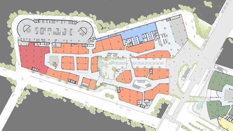 EmQuartier — [au]workshop: Architects + Urbanists Mall Layout Design, Shopping Center Plan, Mall Plan, Shopping Center Architecture, Parking Plan, Shopping Mall Design, Henning Larsen, Water Body, Architecture Portfolio Design