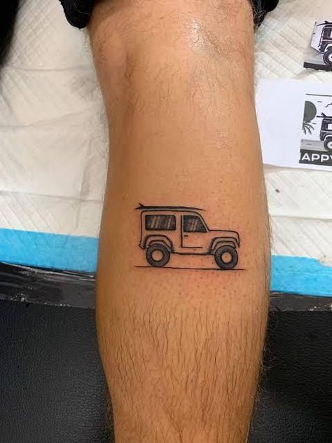 Defender Tattoo Ideas, Landrover Tattoos, Offroad Tattoo Ideas, Truck Outline Tattoo, Land Rover Tattoo, Offroad Tattoo, Defender Tattoo, Simple Car Tattoo, 4x4 Tattoo