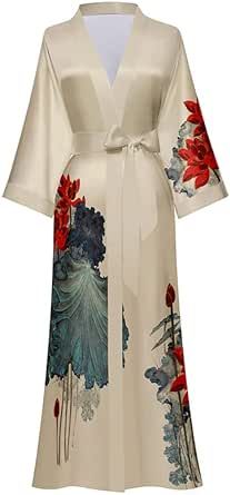 EORUBE Kimono Robes for Women Long Charmeuse Satin Floral Printed Silky Robe Sleepwear Wedding Bachelorette Party Bachelorette Robes, Long Silk Robe, Silk Robe Long, Satin Robes, Silk Robes, Silky Robe, Mode Kimono, Kimono Robes, Satin Sleepwear