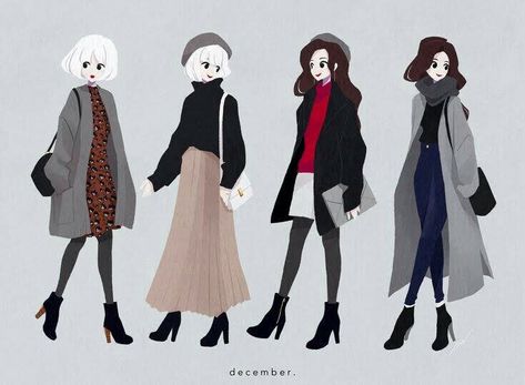 Drawing Winter Clothes, Winter Outfit Illustration, Winter Outfit Drawing, Winter Outfits Drawing, Wow Art, Drawing Clothes, Character Design References, Character Outfits, Art Clothes