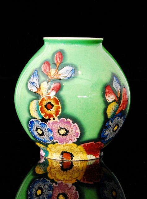 Carlton Ware - Hollyhocks -... | Fieldings Auctioneers Icelandic Poppies, Art Deco Coffee, Green Ground, Rookwood Pottery, Carlton Ware, China Pottery, Beautiful China, 1930s Art, 1930s Art Deco