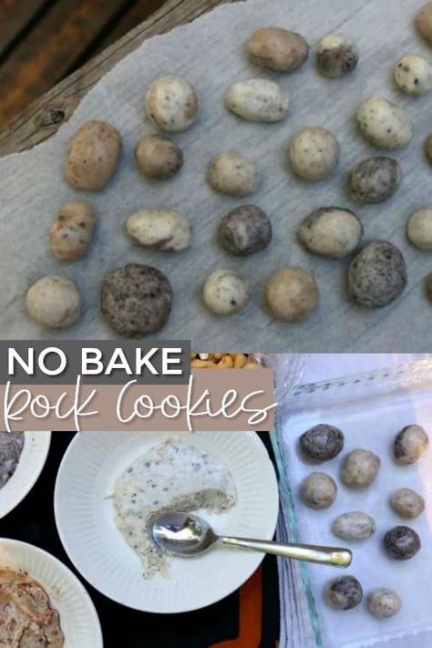 Rock No Bake Cookies for Kids Party Recipe. Such a fun kids party dessert idea. Plus having a Gem mining party? Rock climbing birthday? Whatever the event, take a look at these Rockin' Geology Rock Party ideas full of dazzling minerals, geodes, and agates. Birthday party ideas for boys or girls. Take a look at creative rock birthday cakes, gem mine activities, rock party decor and more. Gem Mining Party, Geode Cupcakes, Rock Party Ideas, Mining Birthday Party, Rock Cookies, Birthday Rocks, Mining Party, Rock Climbing Birthday, Rock Climbing Party