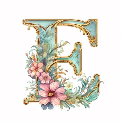 Drop Cap Letters, Floral Monogram Letter, Flower Language, Calligraphy Drawing, Alphabet Art, Floral Monogram, Floral Letters, Letter E, Hand Painted Furniture