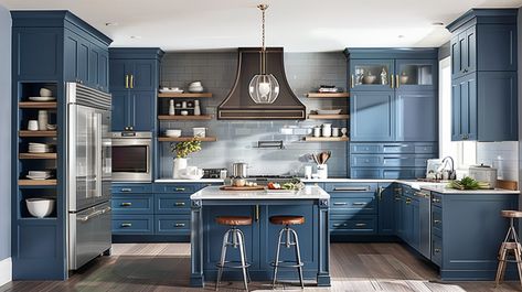 Upgrade Your Kitchen: 30 Ideas for Blue Kitchen Cabinets Cabinets Bay LLC Blue Kitchen Cabinets Ideas, Blue Cupboards, Kitchen Cabinets Ideas, Pantry Inspiration, Blue Kitchen Cabinets, Cabinets Ideas, Basement Kitchen, Cabin Kitchens, Blue Cabinets