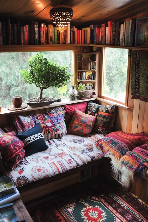 Tiny house library. Bonsai on a floating shelf with Moroccan cushions.

Welcome to a world where art, creativity, and minimalist living collide. If the word 'boho' makes your heart flutter and the thought of tiny libraries sends your mind spiraling into a world of imaginative exploration, prepare for a captivating journey. Step into an enchanted universe of 53 innovative and awe-inspiring…

Read more: https://tastyinteriors.com/generated-post-53-boho-tiny-house-library-ideas/ Tiny House Boho Decor, Tiny House Reading Nook, Boho Tiny House Interiors, Tiny House Library, House Library Ideas, Boho Tiny House, Whimsical Library, Tent Bedroom, Tiny Library