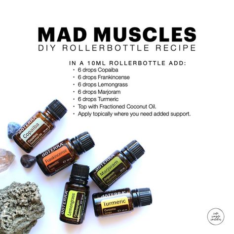 Ashley Hanby on Instagram: “Here are a couple blends to support your muscles! MAD MUSCLES 💪 In a 10ml roller combine: 💧6 drops Turmeric 💧6 drops Marjoram 💧6 drops…” Doterra Lemongrass, Doterra Oils Recipes, Doterra Oils, Emergency Prepping, Marjoram, Essential Oil Recipes, Young Living Essential Oils, Oil Recipes, Natural Essential Oils