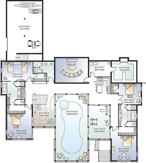 Big_Sand_3928_ground House With Indoor Pool Floor Plans, Floor Plan With Indoor Pool, Indoor Pool Plans Layout, House Plans With Indoor Pool, Pool House Layout, Bay House Plans, Mansion Plans, Indoor Pool House, Inlaw Suite