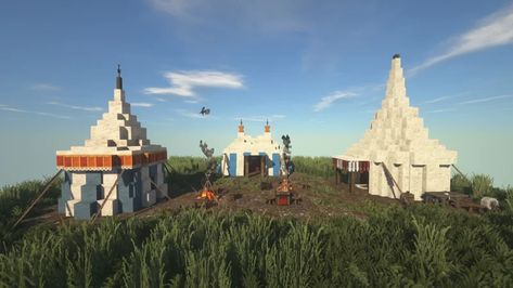 Minecraft Tent, Minecraft Camp, Villa Minecraft, Mc Mods, Minecraft Medieval, No Man's Sky, Minecraft Inspo, Minecraft Map, Tent Design