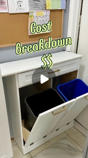 Erik Mass on Instagram: "Tilt-out Trash Cabinet Cost Breakdown 💰

- Cabinet pulls $23
- 10” Drawer slides $13
- 1x12 $70 (cheaper to use 3/4 or 1/2” plywood)
- Particle board for doors $17 
- Tempered board for door and drawer trims $15
- Hinges $4
- 1x4 toe kick trim $11
- 10.38 gal. Trash cans $30
- 3/4 MDF for countertop $15
- Contact paper for countertop $10
- Paint $20
- Cabinet paint $20 (already owned)
- Edge banding $9

FOR A GRAND TOTAL OF $257

While you can purchase a ready made cabinet for slightly less than that, it might not always fit your space perfectly. Everyone’s situation is different and mine certainly required a CUSTOM solution. 

Were I to do this again, I’d probably come lower than $257. Part of it is because I can use excess/leftover material from this project 😄. Trash Cabinet, Cabinet Paint, Edge Banding, Because I Can, Contact Paper, Cabinet Pulls, Drawer Slides, Painting Cabinets, Cabinet Pull