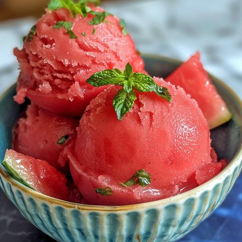 🍉 Cool off with our homemade Watermelon Sorbet! Easy and refreshing! 🌞🍧 🍽️ Watermelon Sorbet 🛒 Ingredients: Watermelon: 4 cups, pureed Lemon juice: 2 tbsp Sugar: 1/2 cup Water: 1/2 cup 👩‍🍳 Instructions: Simmer: Dissolve sugar in water, add lemon juice. Blend: Mix with watermelon puree. Freeze: Pour into a container, freeze until firm. Serve: Scoop and enjoy! 🌟 Beat the heat with our Watermelon Sorbet, your new go-to summer treat! 🍉🍨 #WatermelonSorbet #CoolTreats #SummerDessert Watermelon Puree, Watermelon Sorbet, Instagram Recipes, Twisted Recipes, Trending Recipes, Summer Treats, Beat The Heat, Summer Desserts, Lemon Juice