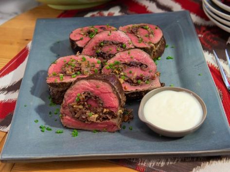 Food Network The Kitchen, Stuffed Beef Tenderloin, Beef Tenderloin Recipe, Stuffed Beef, Chicken Drums, Jeff Mauro, Beef Tenderloin Recipes, The Kitchen Food Network, Brine Chicken