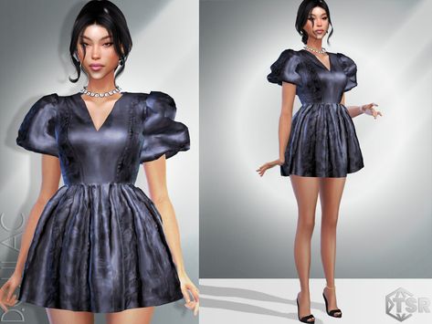 The Sims Resource - Puffy Mini Dress DO052 Sims 4 Black Dress, Puffy Mini Dress, Jeans Texture, Long Pencil Skirt, Female Clothing, Cc Sims, Sims 4 Clothing, Puffy Sleeves, The Sims Resource