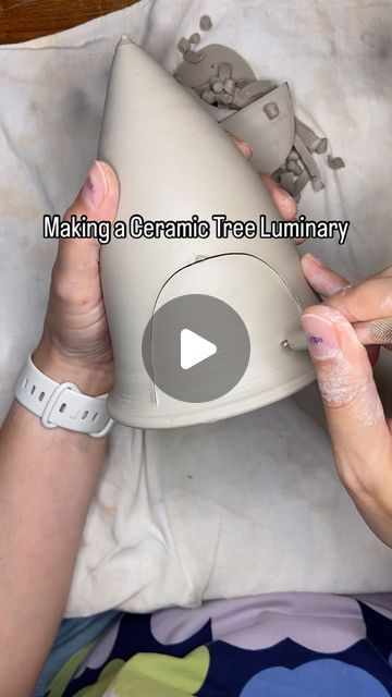 Amy Winter on Instagram: "Some behind the scenes holiday prep. I am trying out a new design for my tree luminaries this year: closed bottom :) it kinda looks like a witches hat! I sat down at the wheel yesterday for more than an hour, first time since the kids were off for summer break. It felt so lovely! I am excited to follow through on some of the ideas that have been bouncing around in my brain. I should be back to more regular posting so you can explore with me. Hope you are well!

#ceramicdecor#holidayprep#pottersofinstagram#potteryfun #femalemaker#ceramictutorial" First Time Pottery Ideas, Easy Pottery Throwing Ideas, Christmas Clay Ideas For Kids, Air Dry Clay Crafts For Kids, Pottery Wheel Throwing Ideas, Holiday Pottery Ideas, Ceramic Throwing Ideas, Hand Thrown Pottery Ideas, Christmas Ceramics Ideas Pottery