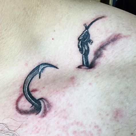 Fishing Tattoo For Men, Fishing Rod Tattoo, Fish Hook Tattoo, Fishing Tattoos, Hook Tattoo, Fishing Hook Tattoo, Fishing Tattoo, Tattoo Journal, Hook Tattoos