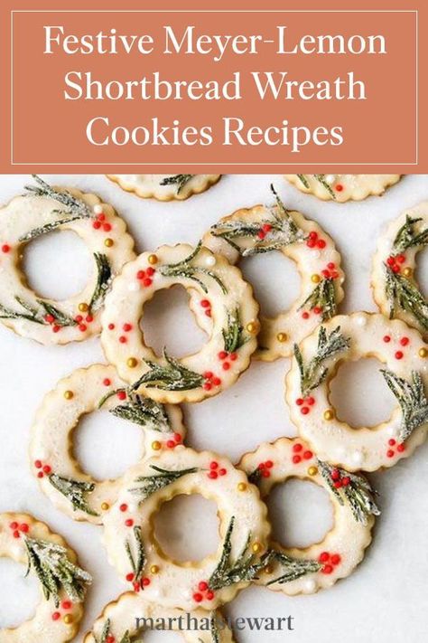 Shortbread Wreath Cookies, Lemon Christmas Dessert, Gourmet Christmas Cookies, Sugared Rosemary, Festive Christmas Cookies, Christmas Shortbread Cookies, Merry Chrysler, Shortbread Cookies Christmas, Xmas Recipes