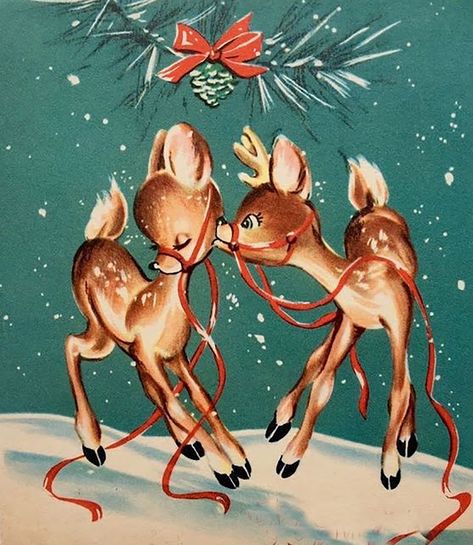 Vintage Christmas Cards 1950s, Vintage Holiday Cards, Vintage Reindeer, Deer Fawn, Vintage Christmas Greeting Cards, Christmas Ephemera, Vintage Christmas Images, Christmas Greeting Card, Noel Christmas