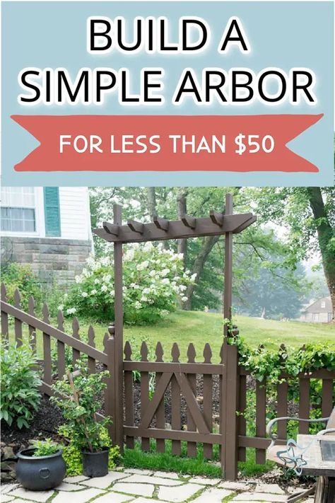 Transform your outdoor area with a gorgeous DIY gate arbor! Save money and get creative with this easy build from Designed Decor. Get inspired and make the perfect addition to your home in no time. Get started now! Flagstone Backyard, Gate Arbor, Simple Arbor, Arbor Diy, Diy Arbor, Trellis Gate, Building A Gate, Diy Gate, Vegetable Trellis