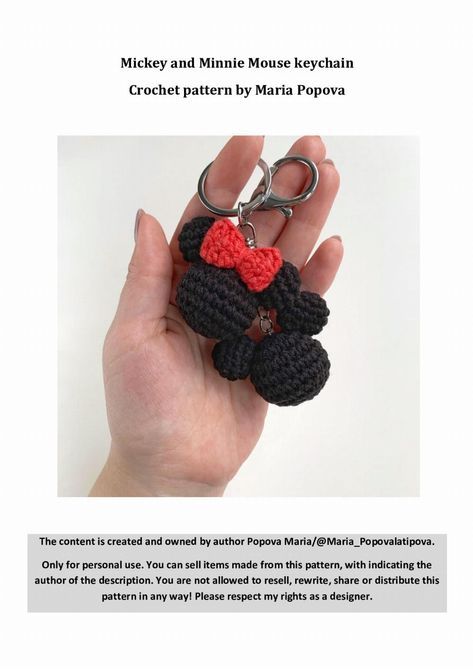 Mickey and Minnie Mouse keychain Crochet pattern Minnie Crochet Pattern, Crochet Minnie Mouse Amigurumi Free Pattern, Crochet Mickey Mouse Keychain, Mickey Crochet Pattern, Crochet Mickey Mouse Pattern Free, Minnie Mouse Crochet Pattern Free, Disney Crochet Ideas, Mickey Mouse Crochet Pattern Free, Mouse Crochet Pattern Free