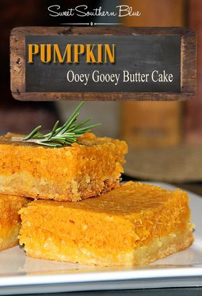 Pumpkin Ooey Gooey Butter Cake - It takes the buttery deliciousness of Ooey Gooey Cake to the next level ! Pumpkin Butter Cake, Pumpkin Gooey Butter Cake, Ooey Gooey Cake, Healthy Pumpkin Dessert, Happy Cakes, Ooey Gooey Butter Cake, Brownies Cake, Butter Cakes, Gooey Cake