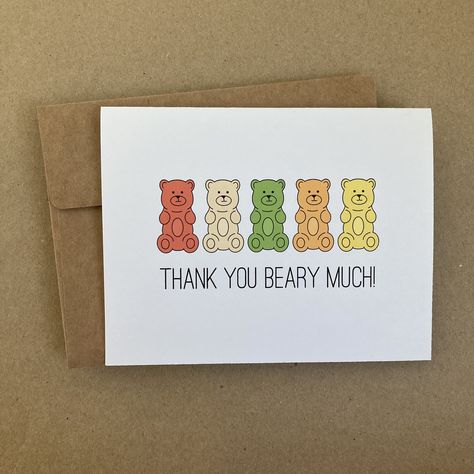 Excited to share the latest addition to my #etsy shop: Thank You Beary Much - Thank You Card - Gummy Bears - Thank You Very Much You Got This Cards Handmade, Thank You Puns Cards, Card Ideas Thank You, Thank You Beary Much, Thank You Note Design, Thank You Card Art, Home Made Thank You Cards, Cute Thank You Notes, Cute Thank You Cards Diy