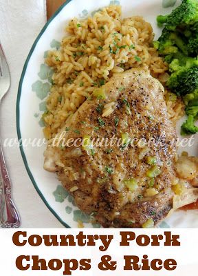 Country Pork Chops and Rice Casserole Recipes With Rice, Pork Chop Casserole Recipes, Recipes With Rice, Pork Chop Casserole, Pork Dinners, Pork Chops And Rice, Bbq Pork Chops, Pork Chops And Gravy, Rice Casserole Recipes