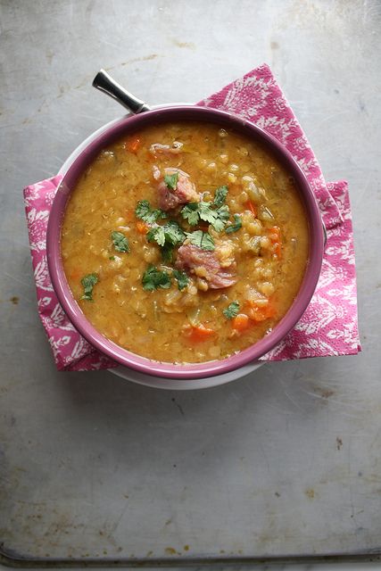 Red Lentil Soup with Ham by Heather Christo, via Flickr Lentil Soup With Ham, Canned Clams, Ham And Lentil Soup, Ham Soup Recipes, Soup With Ham, New England Clam Chowder, Lentil Dishes, Ham Bone, Ham Soup