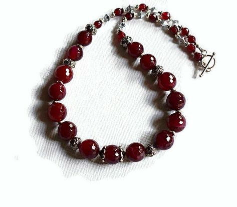 Red Agate Necklace, Red Stone Necklace, Artisan Jewelry Handmade, Gemstone Beaded Necklace, Agate Jewelry, Necklace Crystal, Red Agate, Agate Necklace, Red Stone