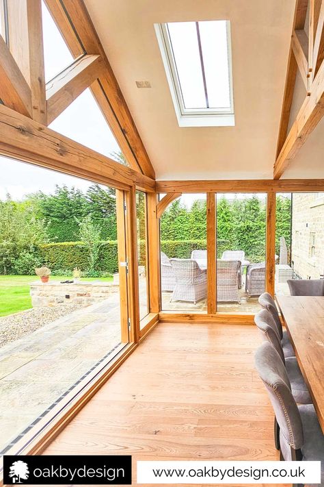 Gable End Extension, Rustic Sunroom, Greenhouse Studio, Oak Framed Extensions, Cottage Extension, Oak Framed Buildings, Conservatory Ideas, Engineered Oak Flooring, Oak House