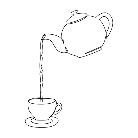 Teapot Pouring Tea, Pouring Tea, Art Vector Illustration, Tea Illustration, Line Art Vector, Hot Tea, Colour Images, Premium Vector, Graphic Resources