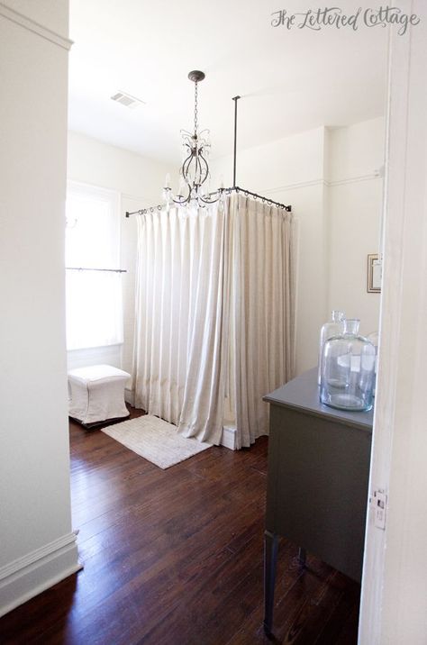 Old House | Corner Shower | Curtain ... Corner Shower Curtain Ideas, Pleated Shower Curtain, Stand Up Shower With Curtain, Wrap Around Shower Curtain, Elegant Shower Curtain Ideas, Corner Shower Curtain, Curtains For Grey Walls, Window Bathroom, Corner Curtains